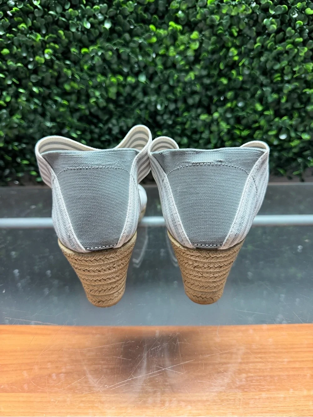 CHARLESTON SHOE CO. Striped Ankle-Wrap Wedge Sandals - Light Blue & White